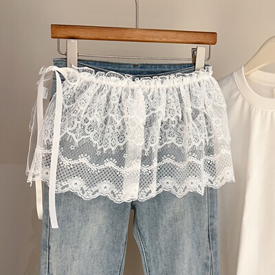 2026时尚蕾丝屁帘女叠穿裙帘百搭休闲春夏搭配小清新款系带半身裙
