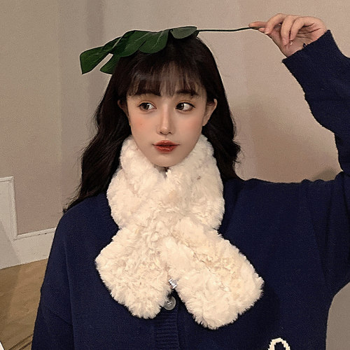秋冬纯色毛绒绒少女心小围脖围巾