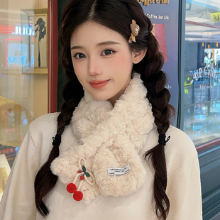 2025脖套韩版 围脖女秋冬季 保暖毛绒绒围巾加厚可爱少女心小清新款