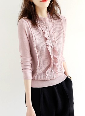 2025春季新款女装时尚休闲百搭圆领长袖针织衫女宽松显瘦打底衫