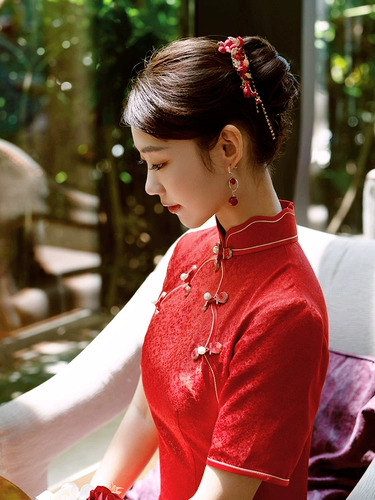 Шелковое ципао, накидка, вечернее платье, красное свадебное платье, коллекция 2022