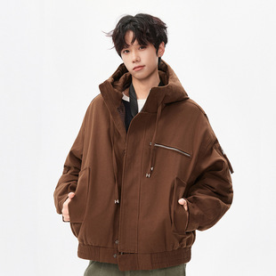 美式复古工装连帽羽绒服男款重磅高街痞帅防寒外套保暖机能风外衣