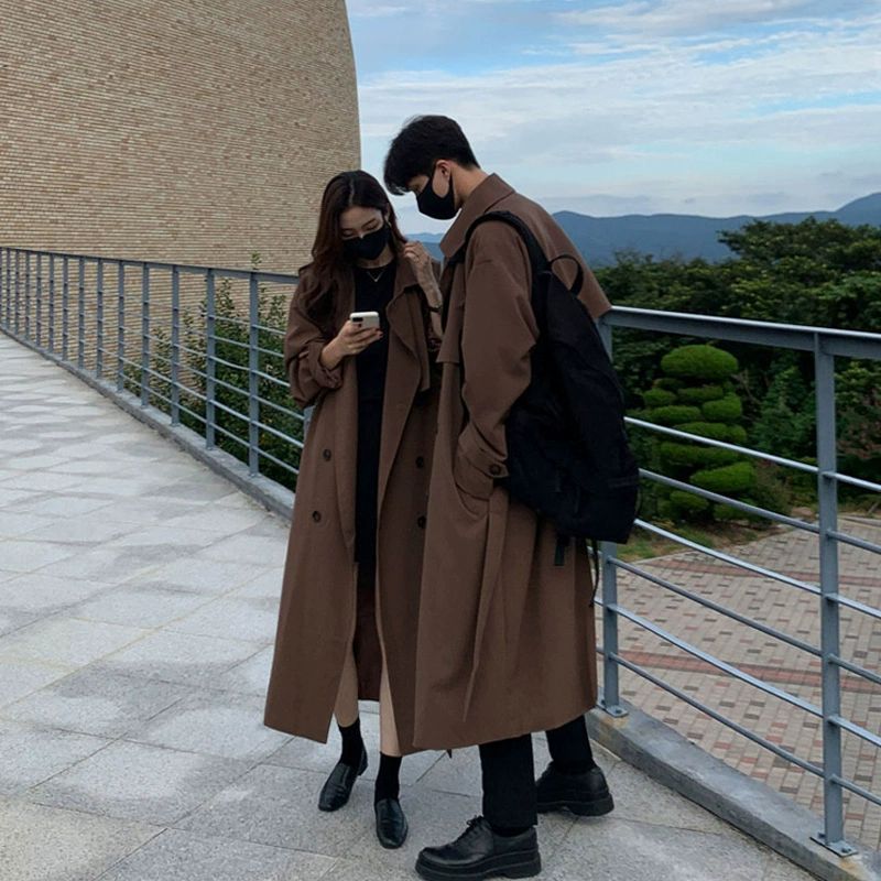 感风衣男士外套翻领韩版中长款情侣装英伦过膝男生大衣披风