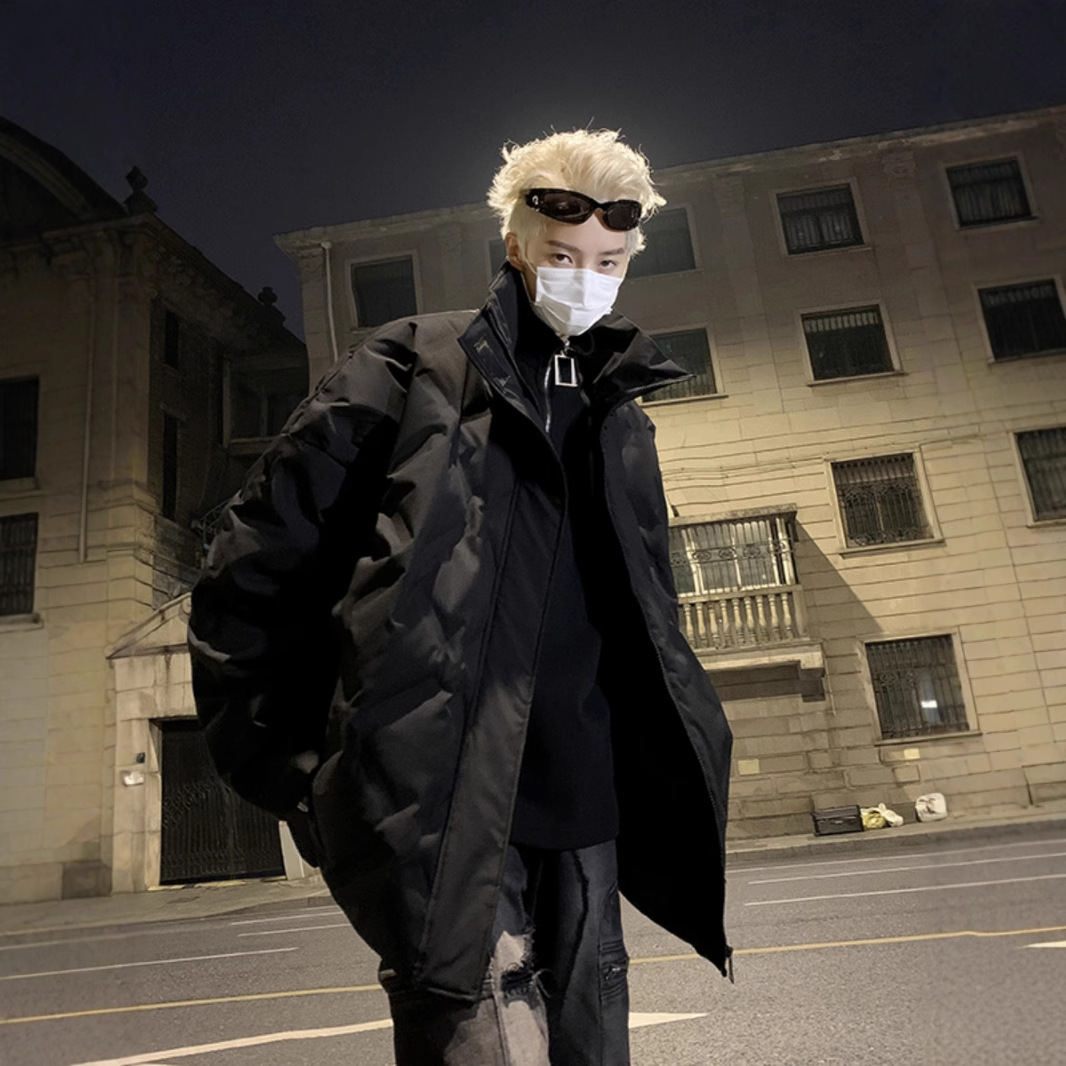 黑武士菱形格美式羽绒棉服男冬季痞帅炸街vibe外套立领短款面包服