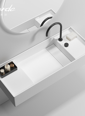 corde柯的人造石杜邦可丽耐一体盆定制窄隐藏下水盆挂墙洗漱盆