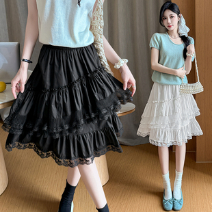 款 夏季 甜美蓬蓬蛋糕半身裙女不规则蕾丝网纱a字裙 8160 实拍