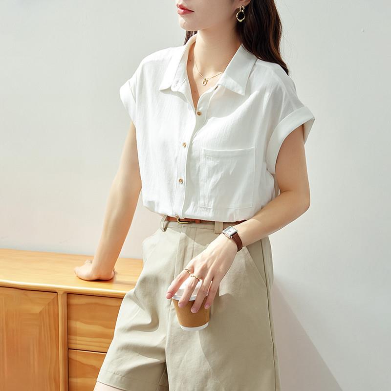 纯棉短袖白衬衫女夏2025新款无袖夏季通勤穿搭小飞袖上衣白色衬衣