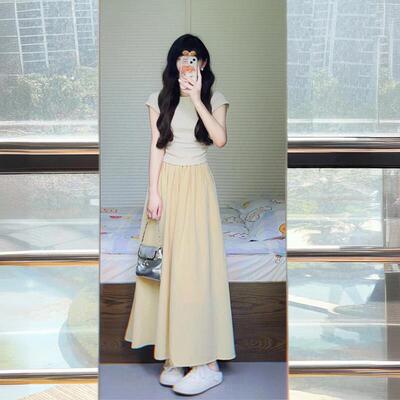 2025新款法式简约休闲长裙气质显瘦连衣裙子半身裙两件套装女夏季