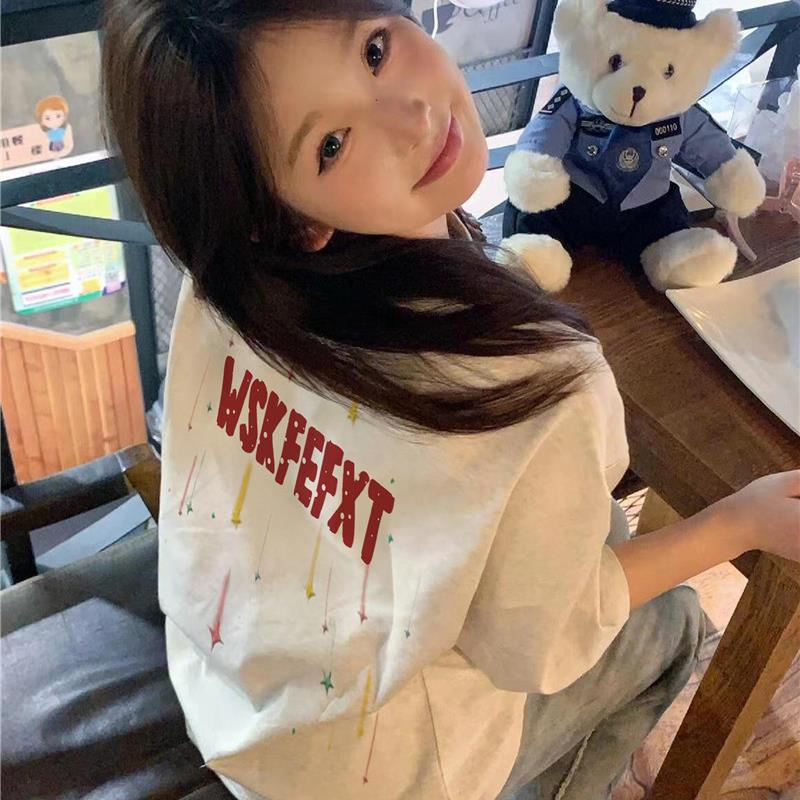 夏季纯棉短袖t恤女2025新款爆款设计感小众美式正肩宽松半袖上衣