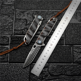 小红米折刀大马士革钢刀户外刀具锋利高硬度折叠刀露营防身折叠刀