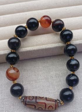 一元拍卖捡漏 精致包邮黑玛瑙天珠手串男女款玉石藏传天珠手链