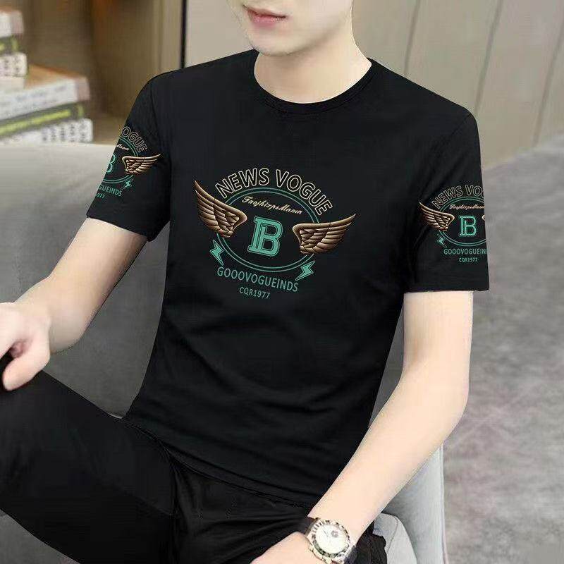 2026男短袖冰丝t恤圆领夏季男装新款刺绣修身半袖速干国潮流体