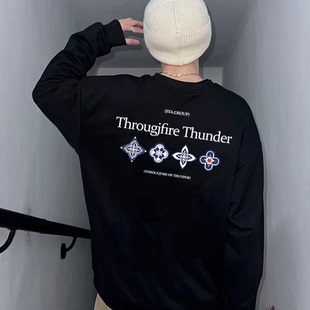 宽松情侣上衣潮 新款 STA国潮复古民族花型纹样花纹长袖 T恤男女秋季