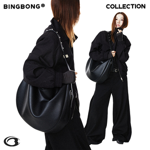 大容量通勤软皮慵懒风单肩斜挎托特包 黑河钉钉 BINGBONG 原创