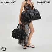 小号野火旅行 BINGBONG 原创 十字编织纹短途旅行包大容量手提包