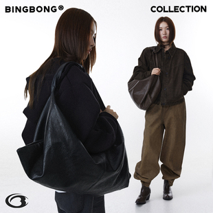 BINGBONG 自制黑色牛角包单肩大容量慵懒托特包大包 原色遐思