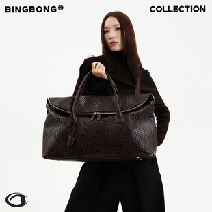 BINGBONG 咖啡棕秋冬出差大容量单肩手提包斜挎托特包 笑脸之旅