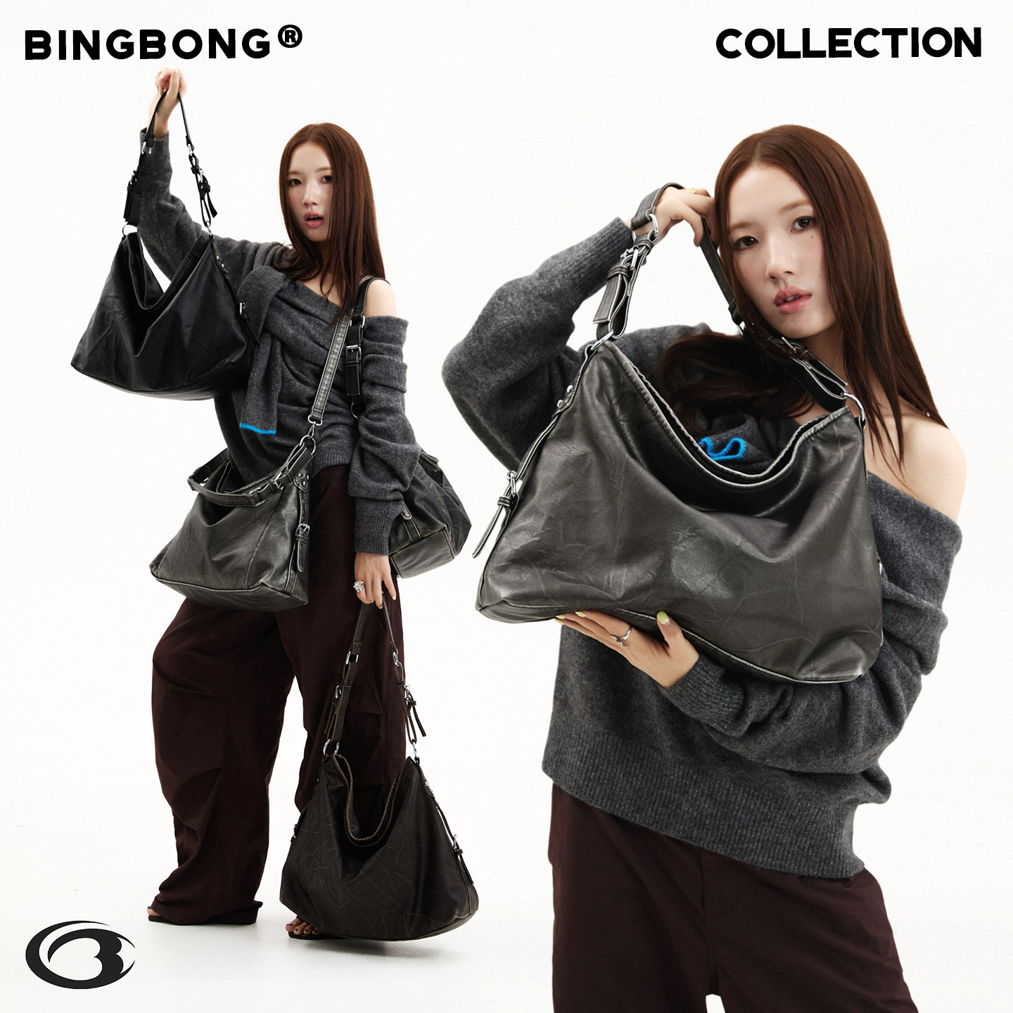 BINGBONG|探索编辑部 大容量Hobo复古褶皱包通勤单肩斜挎大包