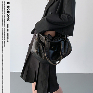 BINGBONG 大包斜挎包中古复古托特包小众通勤大容量包包 复古美式