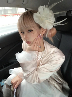 白天鹅麻纱礼帽发夹羽毛花朵发夹派对头饰鸡尾酒会旗袍配饰女礼帽