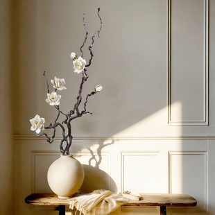 栀子花禅意插花干枝造型落地天然干树枝装饰干支花束艺术龙枣干枝