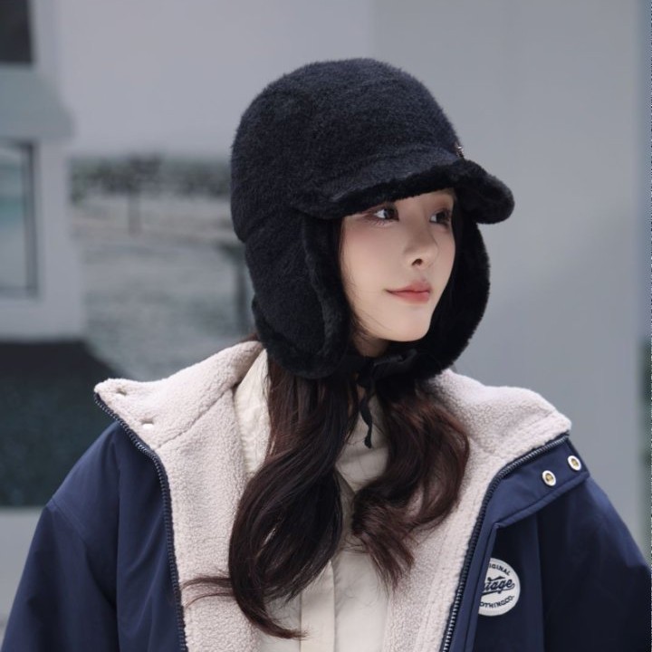 帽子女2025冬季新款防寒护耳飞行员雷锋帽加厚保暖骑车套头毛绒帽