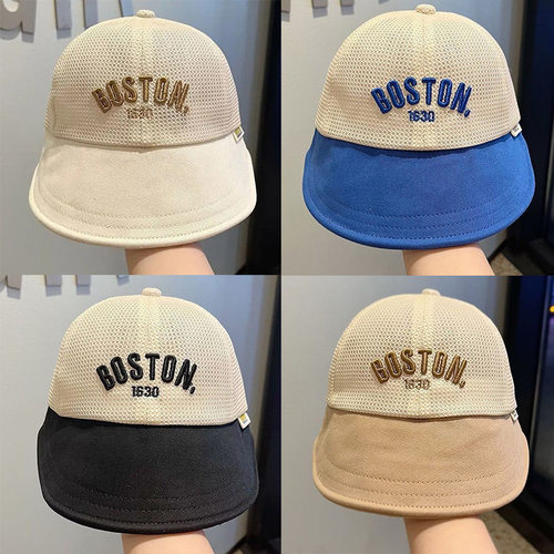 小童宝宝大檐遮阳网帽夏季网眼可爱鸭舌渔夫帽透气女宝宝太阳帽子