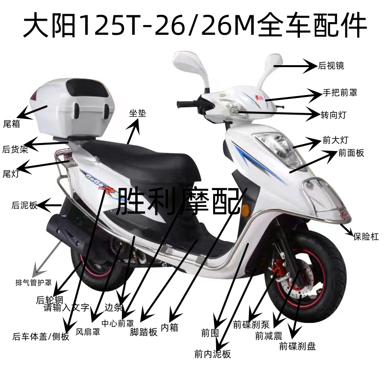 大阳摩托车DY125T-26/26M/100T-6前围面板大灯手把前罩全车配件