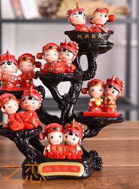 新款树脂工艺品中式婚庆娃娃家居装饰创意中国风摆件婚房装饰