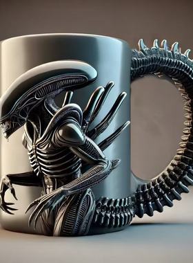 跨境 新款Xenomorph Mug异形马克杯 3D立体浮雕咖啡杯 树脂工艺品