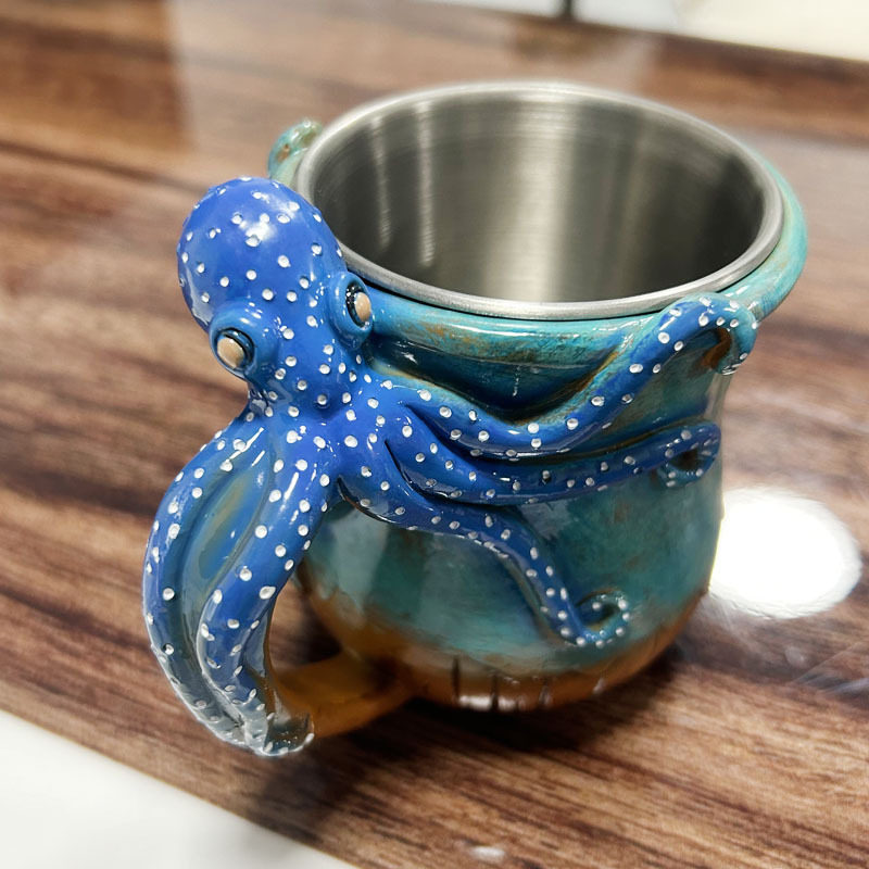 家居深蓝色章鱼树脂马克咖啡杯