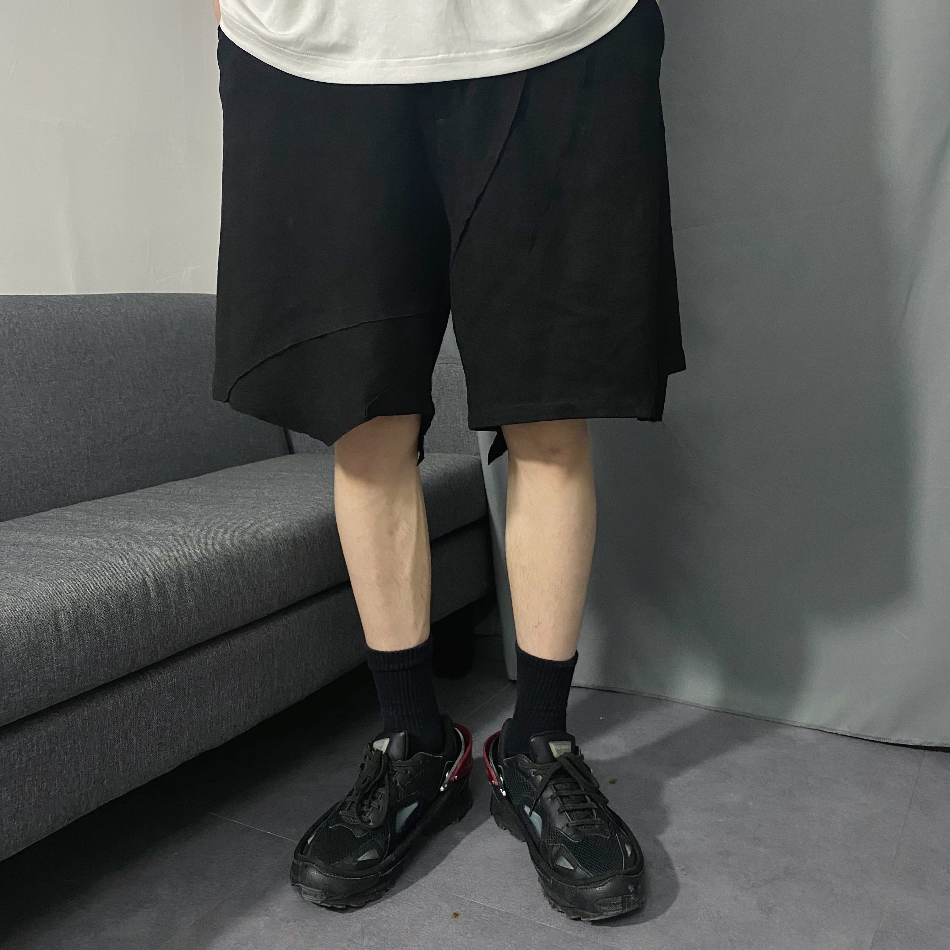 【NOT UGLY】AaNn normcore夏款拼接裁剪麂皮解构不规则宽松短裤|msdalam kategori Pakaian Lelaki, seluar santai - dari Buy2taobao.com untuk memberikan perkhidmatan ejen Taobao profesional membeli