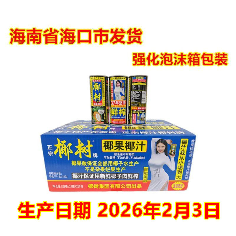 海南特产正宗椰树牌椰汁果肉椰子汁铁罐250ML*24瓶鲜榨果汁
