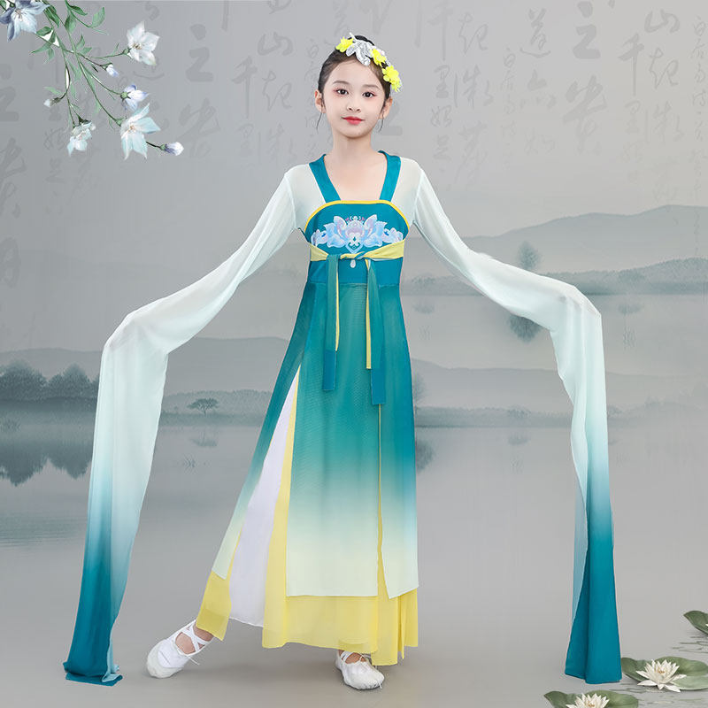 女童中国风古典舞飘逸水袖印花