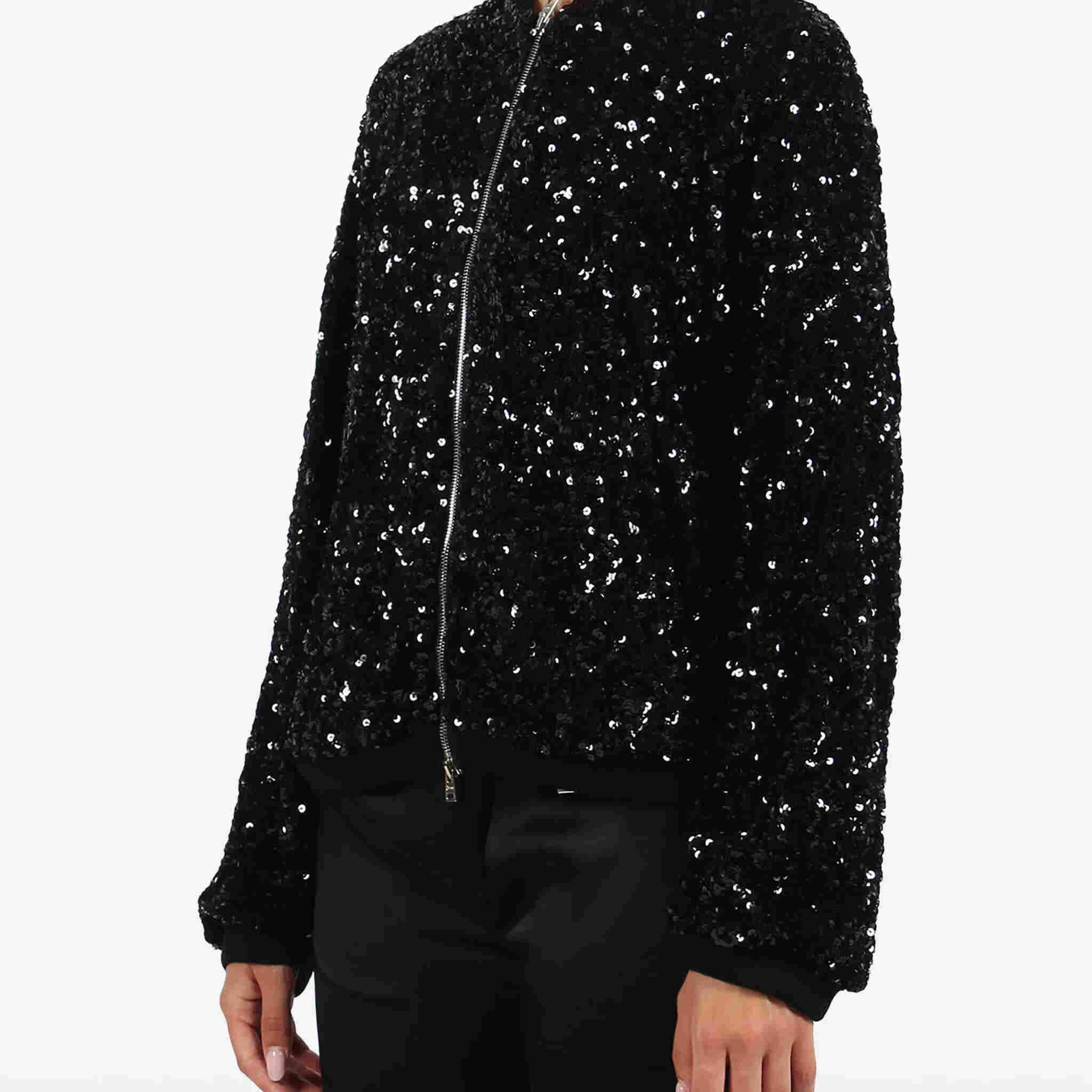 黑色亮片外套大码棒球衫显瘦