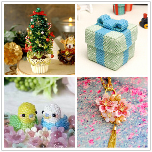 手工串珠DIY材料包成品摆设装饰盒编织小鸟圣诞树樱花挂件日走线