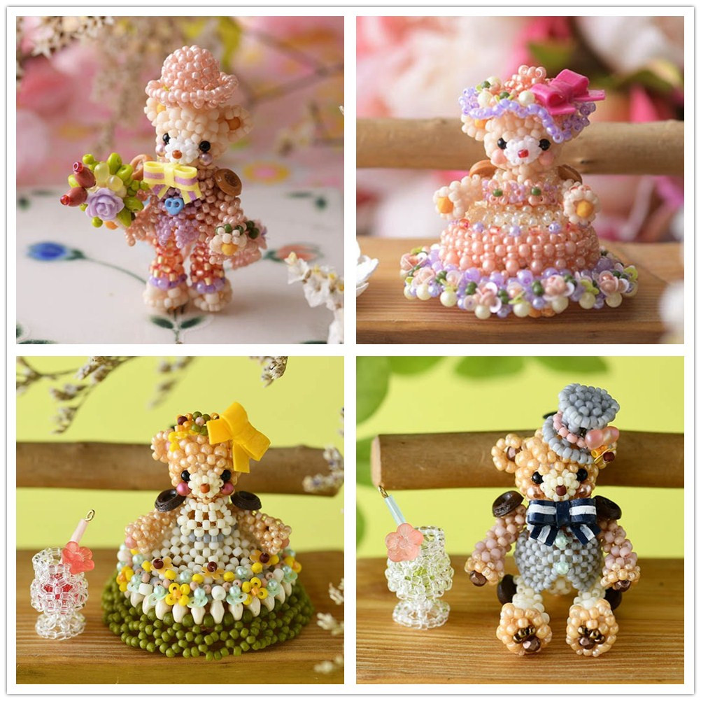 DIY串珠代配BM纽扣熊日本进口珠材料包樱花熊夫妇/春日熊情侣日走