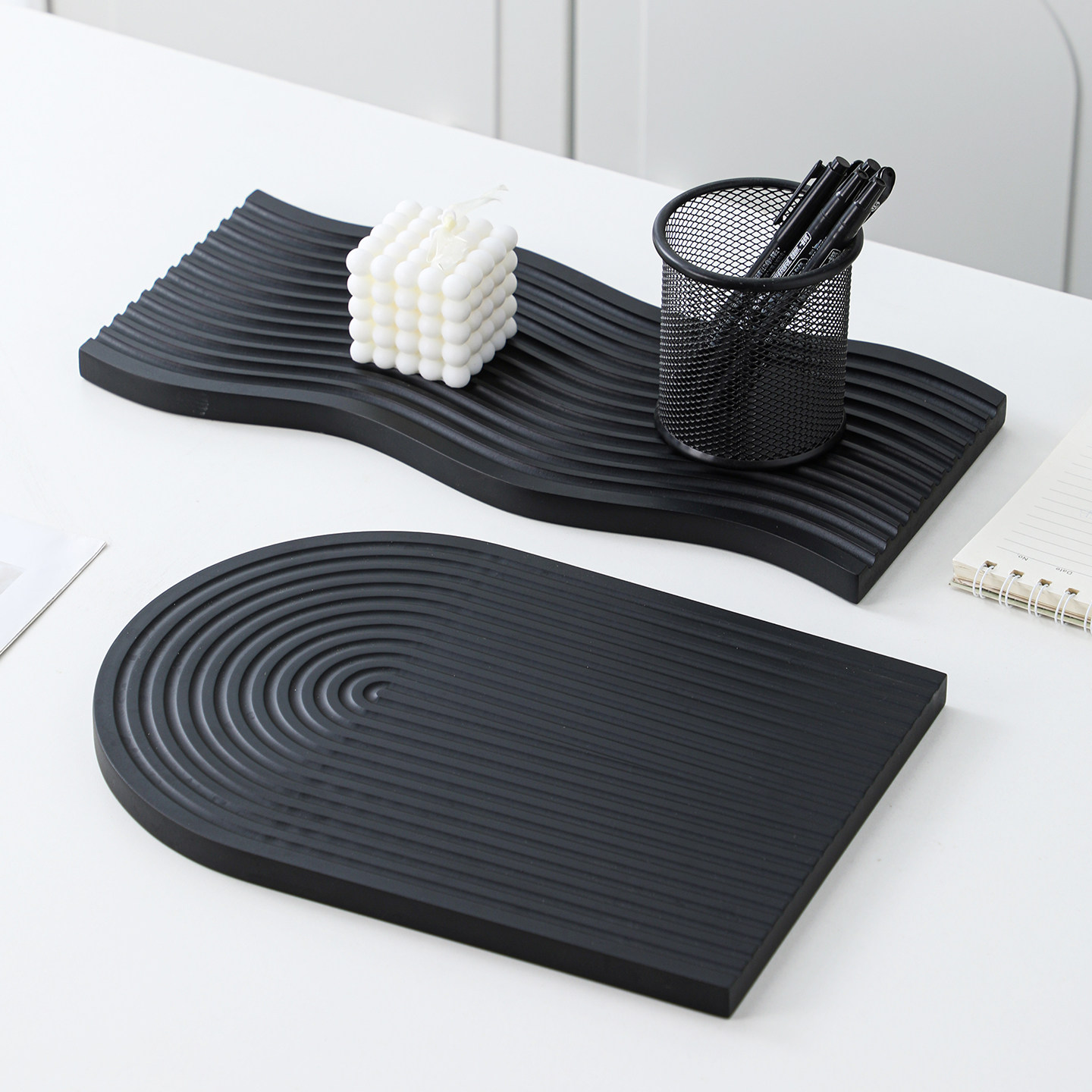 轻奢风水波纹椭圆下午茶点心托盘摆件玄关装饰品美食摄影道具木质