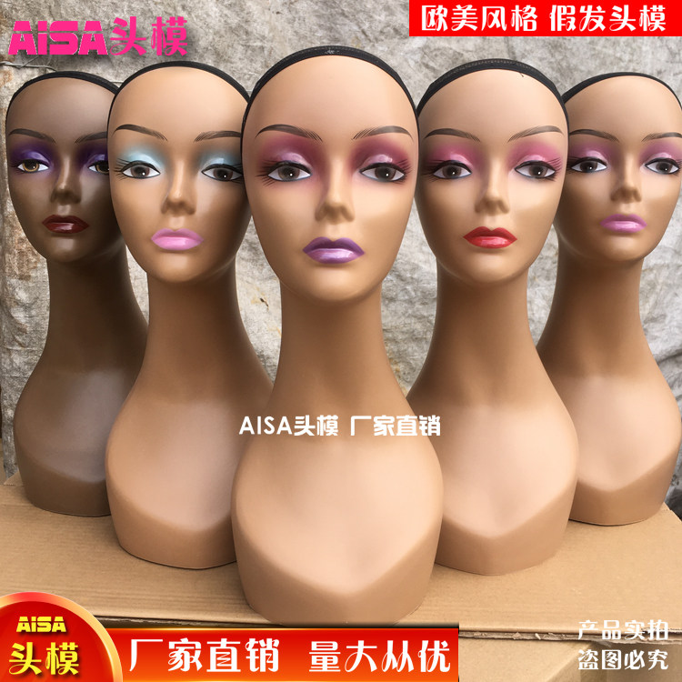 新款假发头模外贸黑人肤色欧美模特头拍照展示女款模型头道具支架