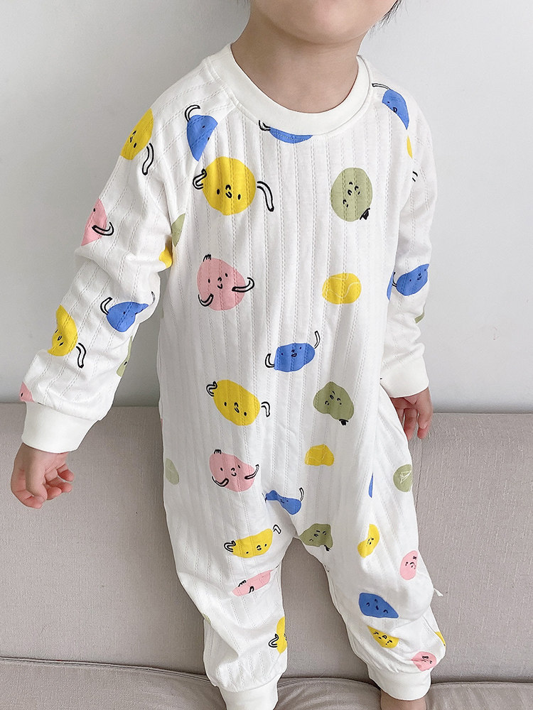 BABY COTTON ONE-PIECE PAJAMAS BOYS DOUBLE BREATHING LOUNGEWEAR GIRLS PAJAMAS CHILDRENS SPRING AND AUTUMN LEG SLEEPING BAGS