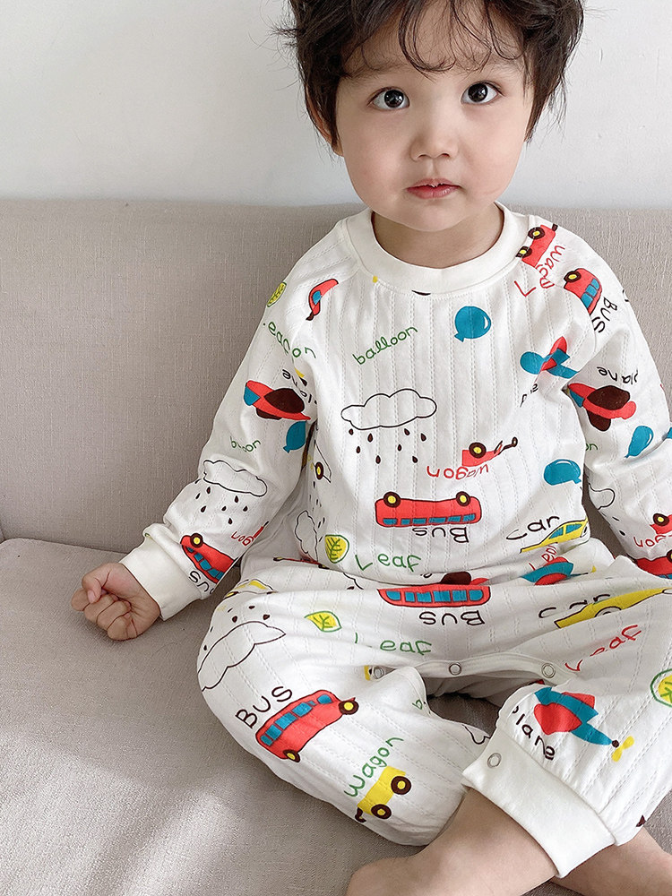 BABY COTTON ONE-PIECE PAJAMAS BOYS DOUBLE BREATHING LOUNGEWEAR GIRLS PAJAMAS CHILDRENS SPRING AND AUTUMN LEG SLEEPING BAGS