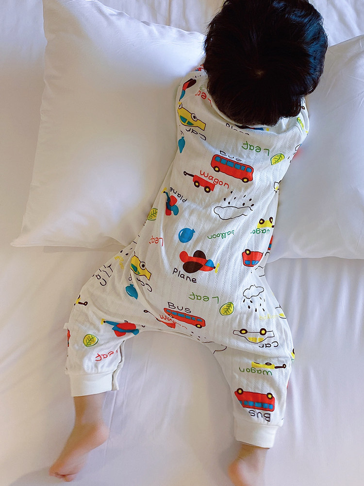 BABY COTTON ONE-PIECE PAJAMAS BOYS DOUBLE BREATHING LOUNGEWEAR GIRLS PAJAMAS CHILDRENS SPRING AND AUTUMN LEG SLEEPING BAGS
