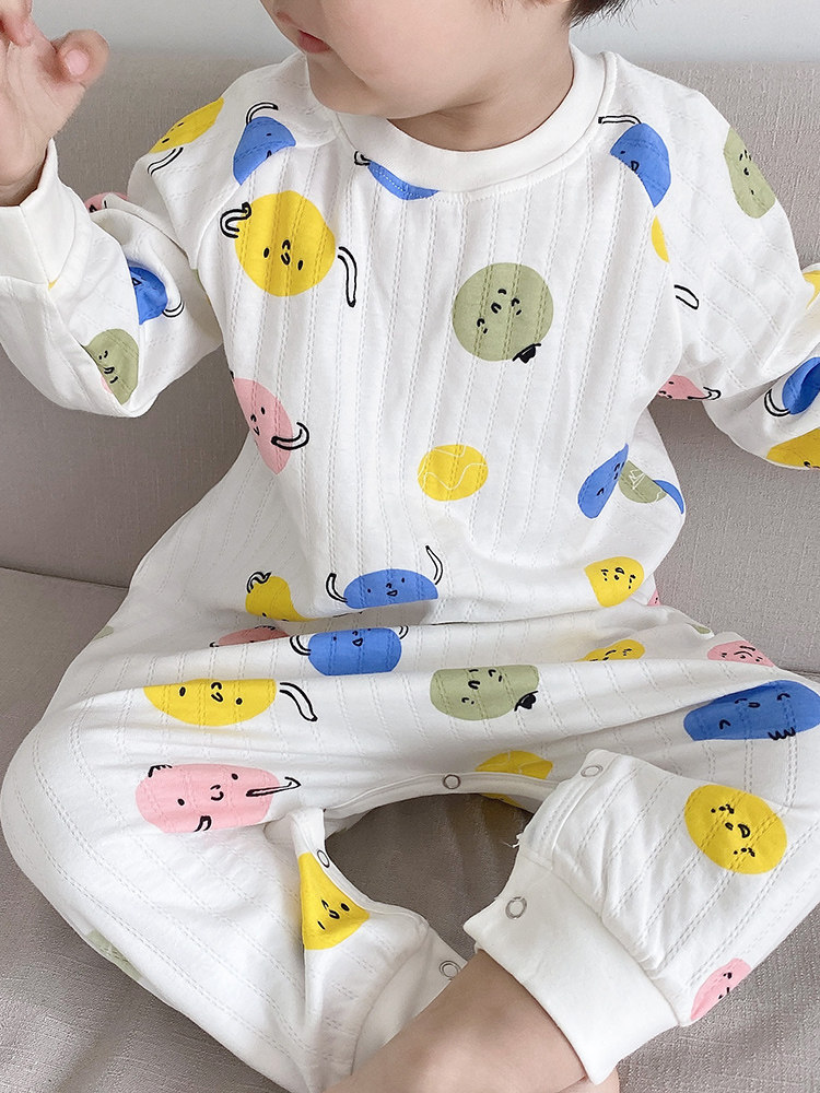 BABY COTTON ONE-PIECE PAJAMAS BOYS DOUBLE BREATHING LOUNGEWEAR GIRLS PAJAMAS CHILDRENS SPRING AND AUTUMN LEG SLEEPING BAGS