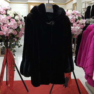 1522貂皮大衣女美国宝嘉美金牌黑貂短毛针连帽五浪尾简约皮草