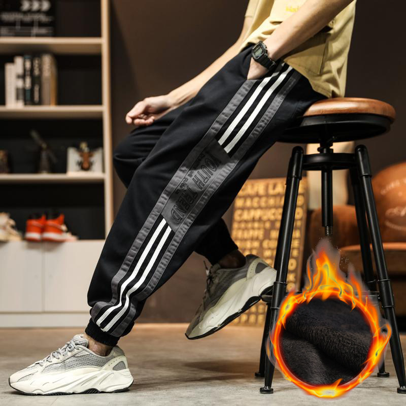 2023冬装加绒加厚保暖工装裤束脚拼色棉质休闲裤大码男H9303A-P60图片