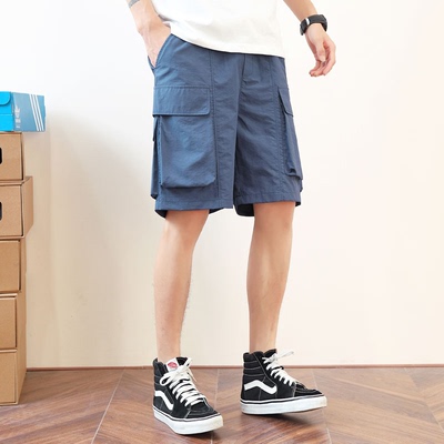 夏季男士薄款宽松多口袋外穿日系工装短裤五分冰丝休闲裤2204-P35