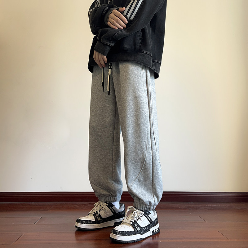 灰色卫裤男秋冬款束脚重磅美式潮牌秋季运动裤休闲长裤子1166-p50图片