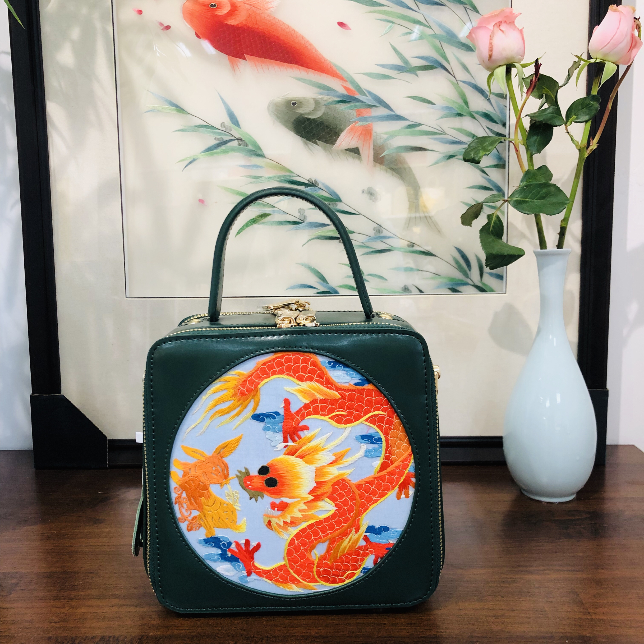 非遗苏绣包包中国风手工刺绣包真皮包小方包牛皮包旗袍包包女礼品