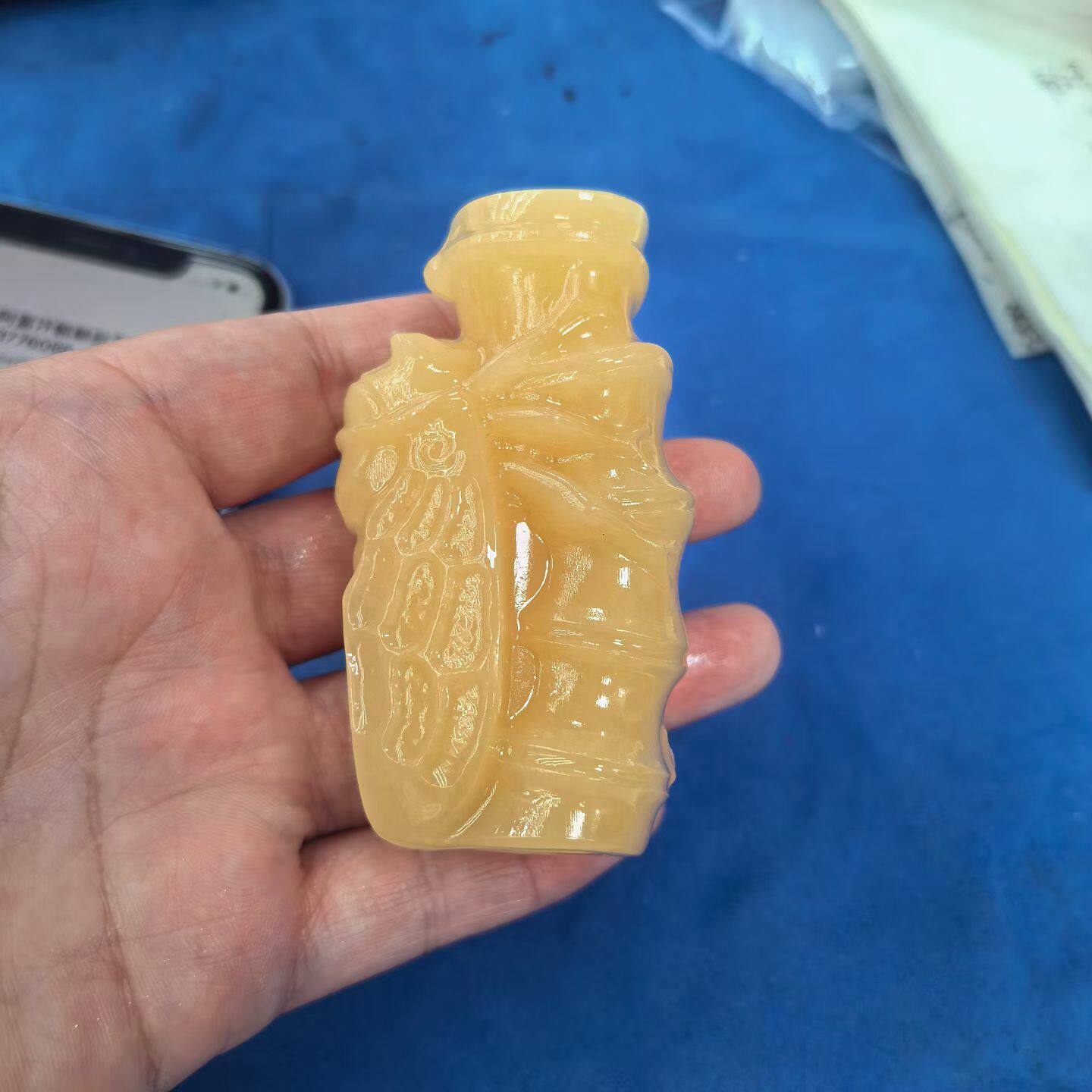 天然米黄玉蝉竹子造型雕刻手把件男士玉石把玩物工艺品