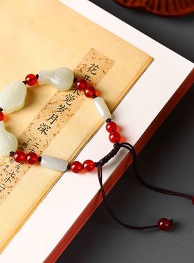 天然和田玉福袋手链男女款简约小众设计手工编织玉石手串饰品礼物